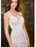 Ivory Lace Crisscross Back Romantic Wedding Dress With Detachable Sleeves